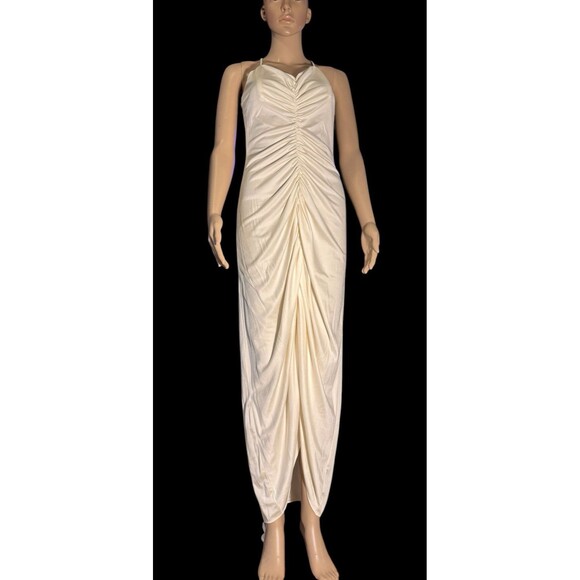 VTG 70s Woolite Maxi Dress White Pleated Asymmetrical Dress Cottagecore Marylin - Picture 16 of 16